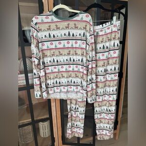Angel Dear bamboo pajamas set Christmas fair isle reindeer print long sleeve tee